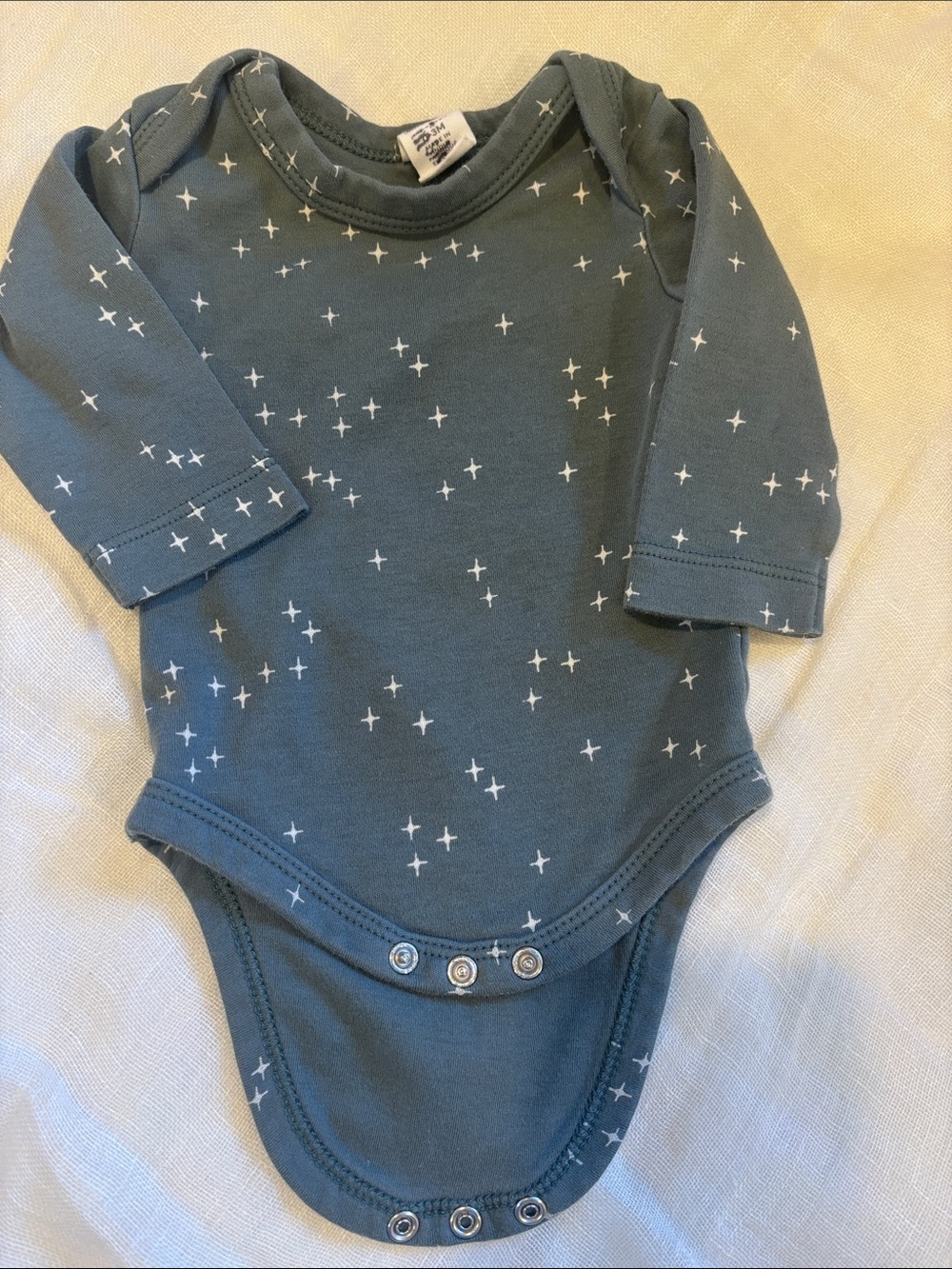 Colored Organics Teal Blue Star-Print Long Sleeve Baby One-Piece